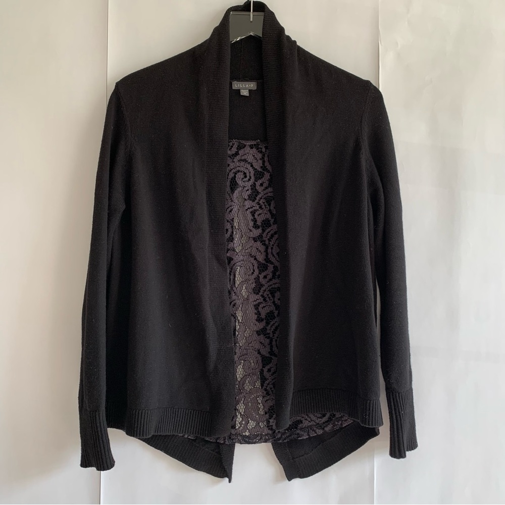 Lilla P Open front Cardigan Lace V back